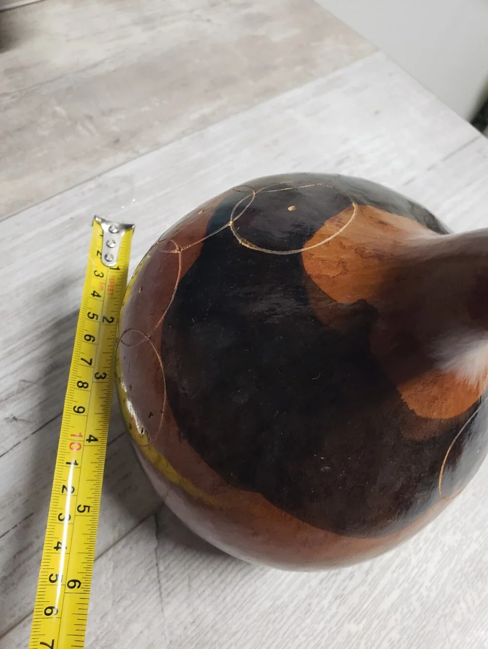 Vintage Hand-Carved Bottle Gourd Etched Tribal Design Home Decor Farmhouse Boho